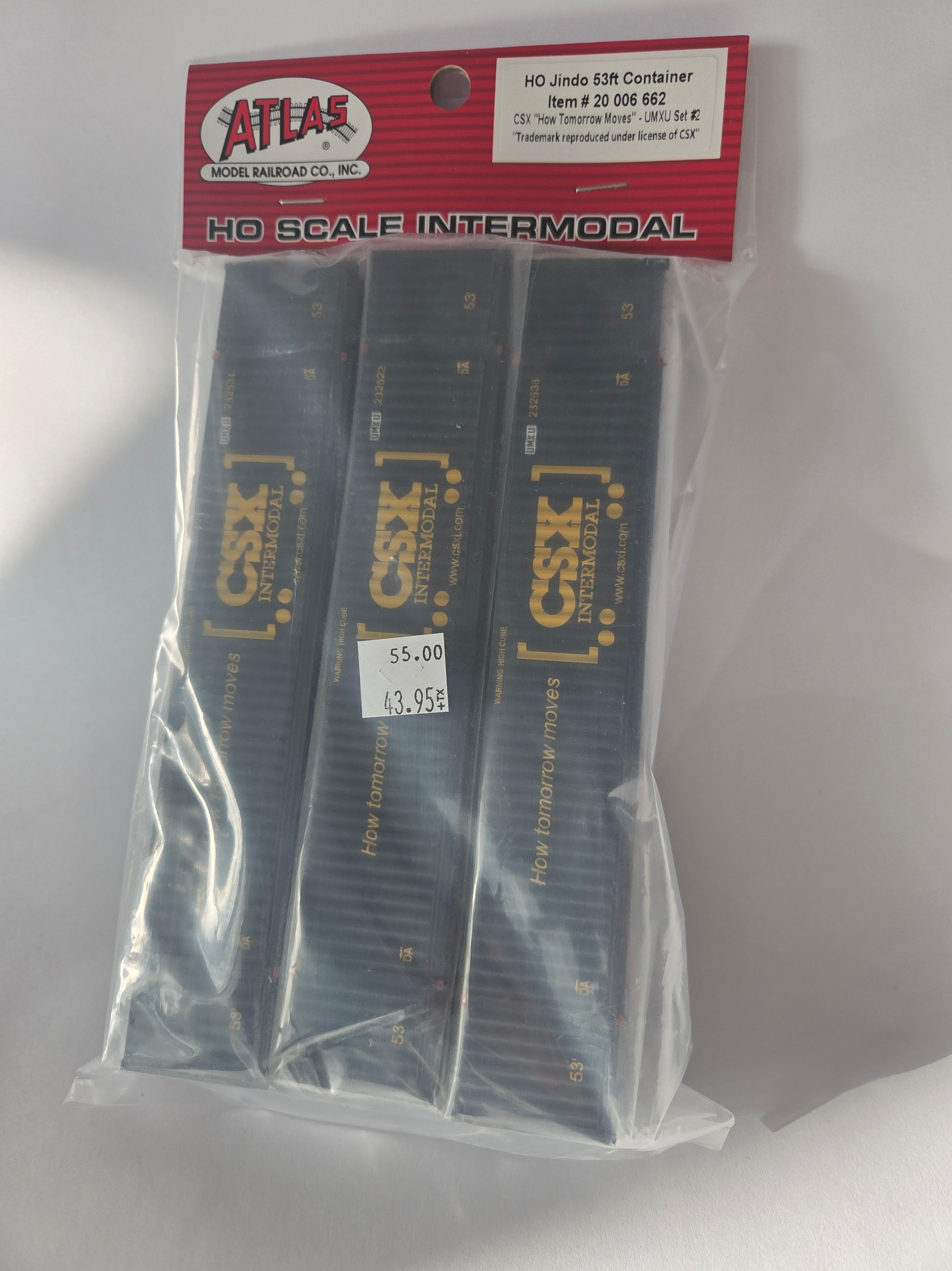Atlas HO 20006662 Intermodal Jindo 53' 6-53-6 Roof Corrugated Container 3-Pack Assembled CSX UMXU (3 Pack) 232534, 232622, 232638 CSX