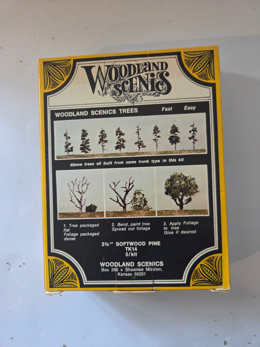 Woodland Scenics HO TK 14 Scenery Vintage 2 3/4" Softwood Pine Trees (5 Trees)