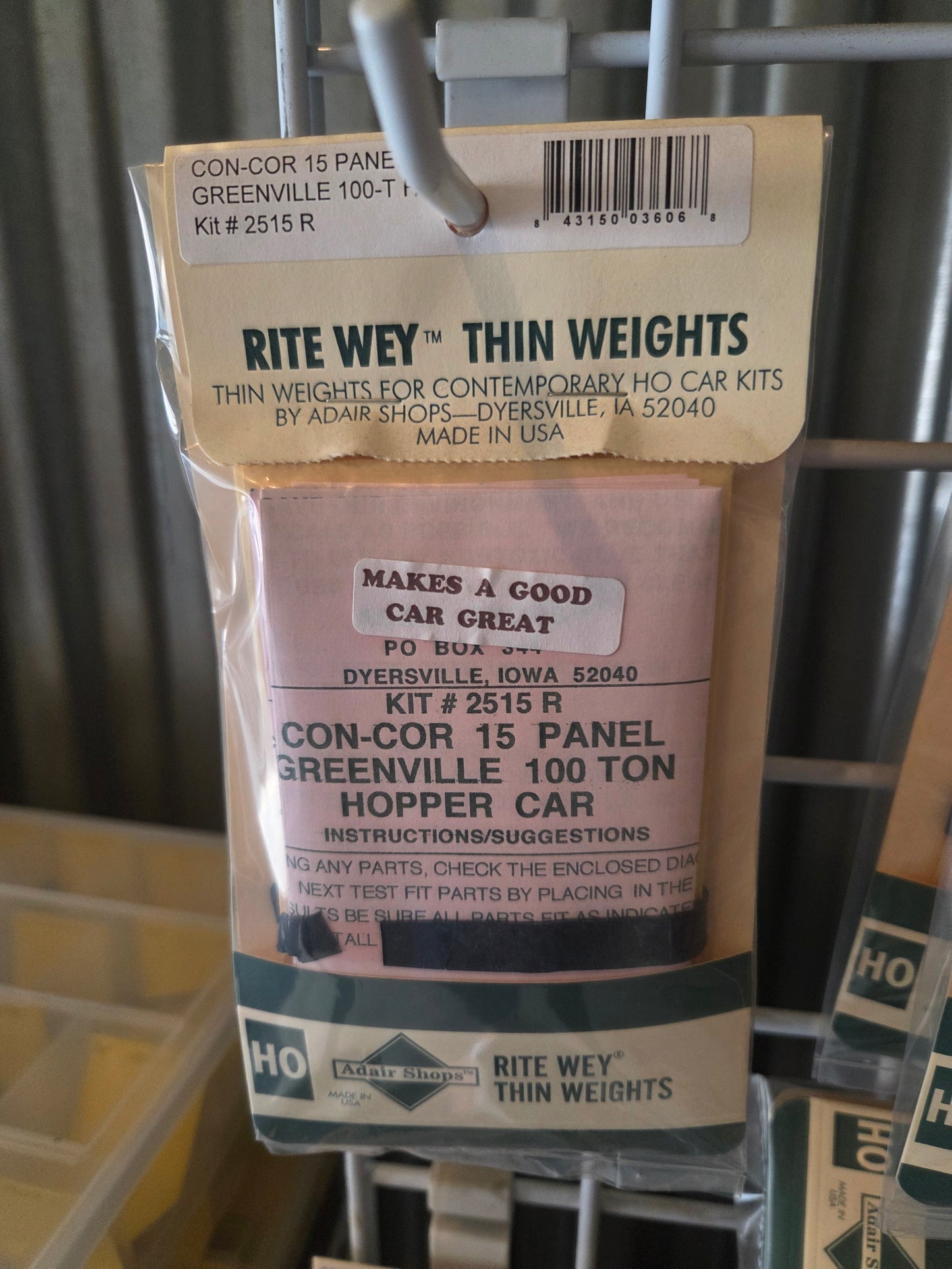 Weight Kit HO for Con-Cor 15 Panel Greenville 100 Ton Coal Hopper