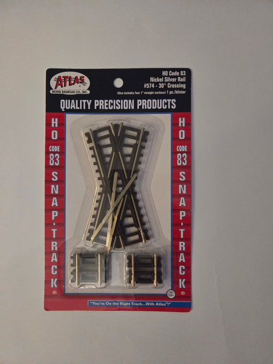 Atlas HO Scale Track Code 83, Nickel Silver Rail & Brown Ties 30 Degree Crossing