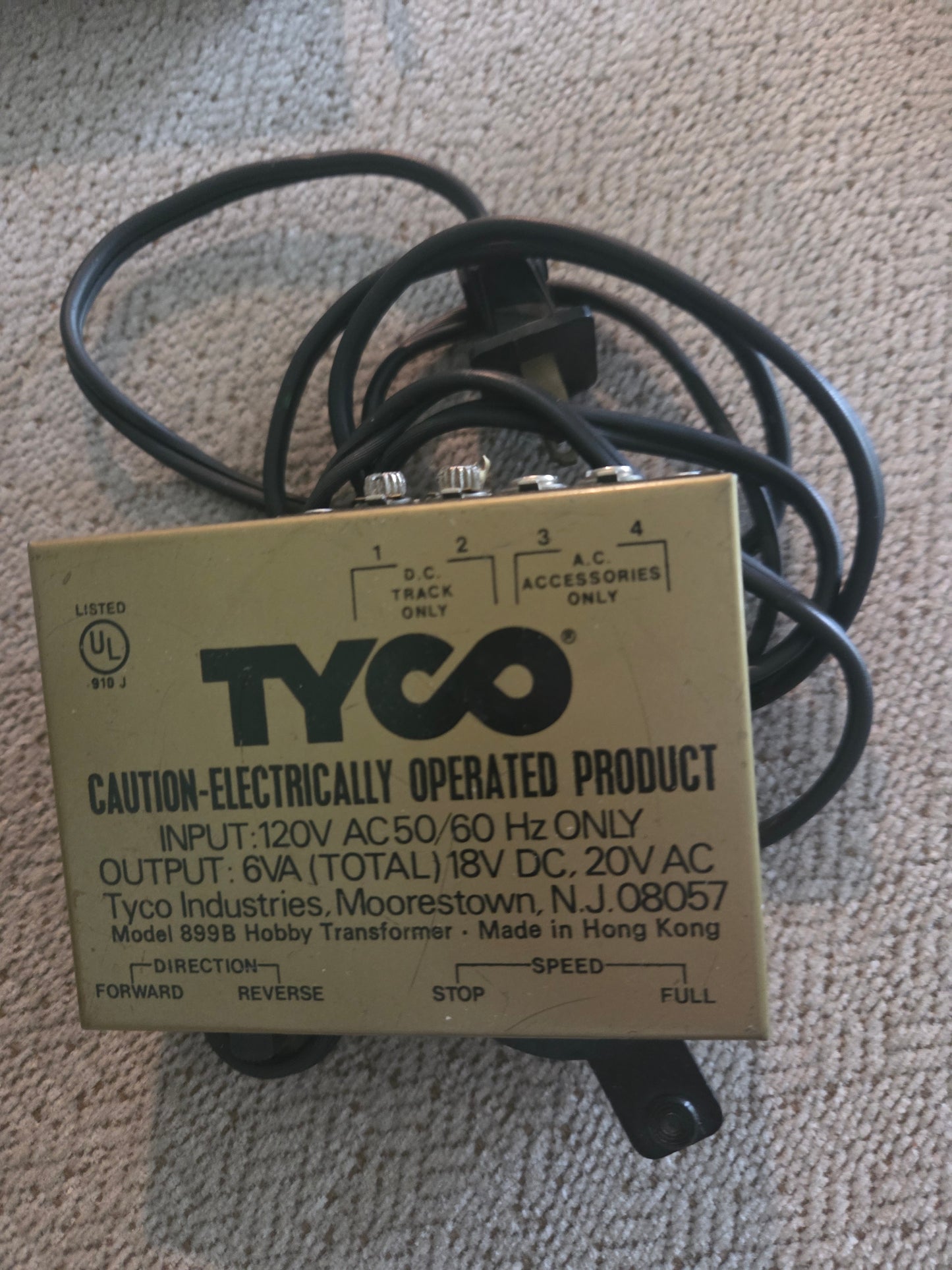 HO scale model railroad electrical component - Tyco HO Vintage Electrical Toy Train Transformer Mode 899v 120 V AC 50/60 - UNTESTED