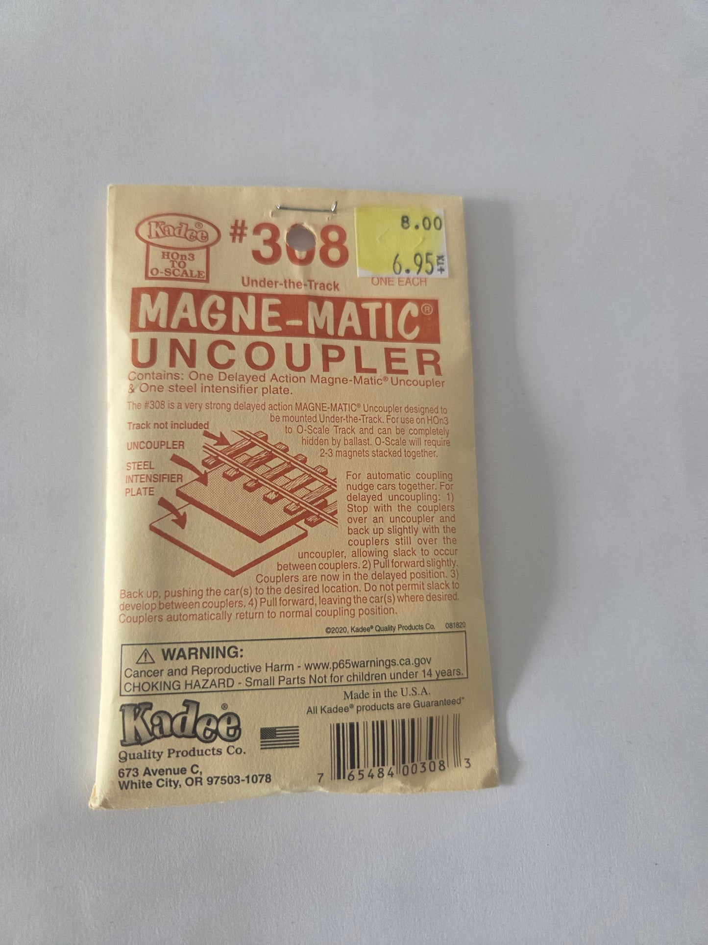 Kadee HO 308 Uncoupler Under-the-Track Uncoupler For HO, S, O & On30 Scales