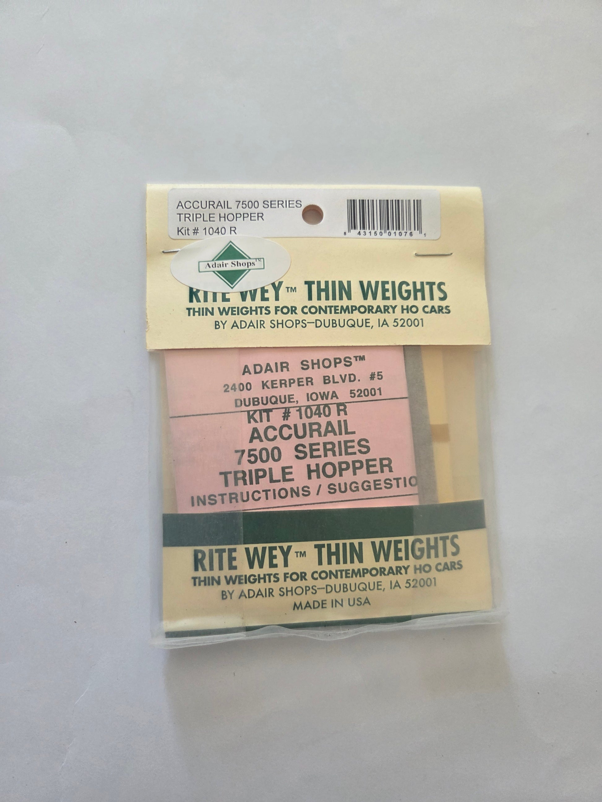 Weight Kit HO Scale for Accurail 70-Ton 3-Bay Triple Hopper