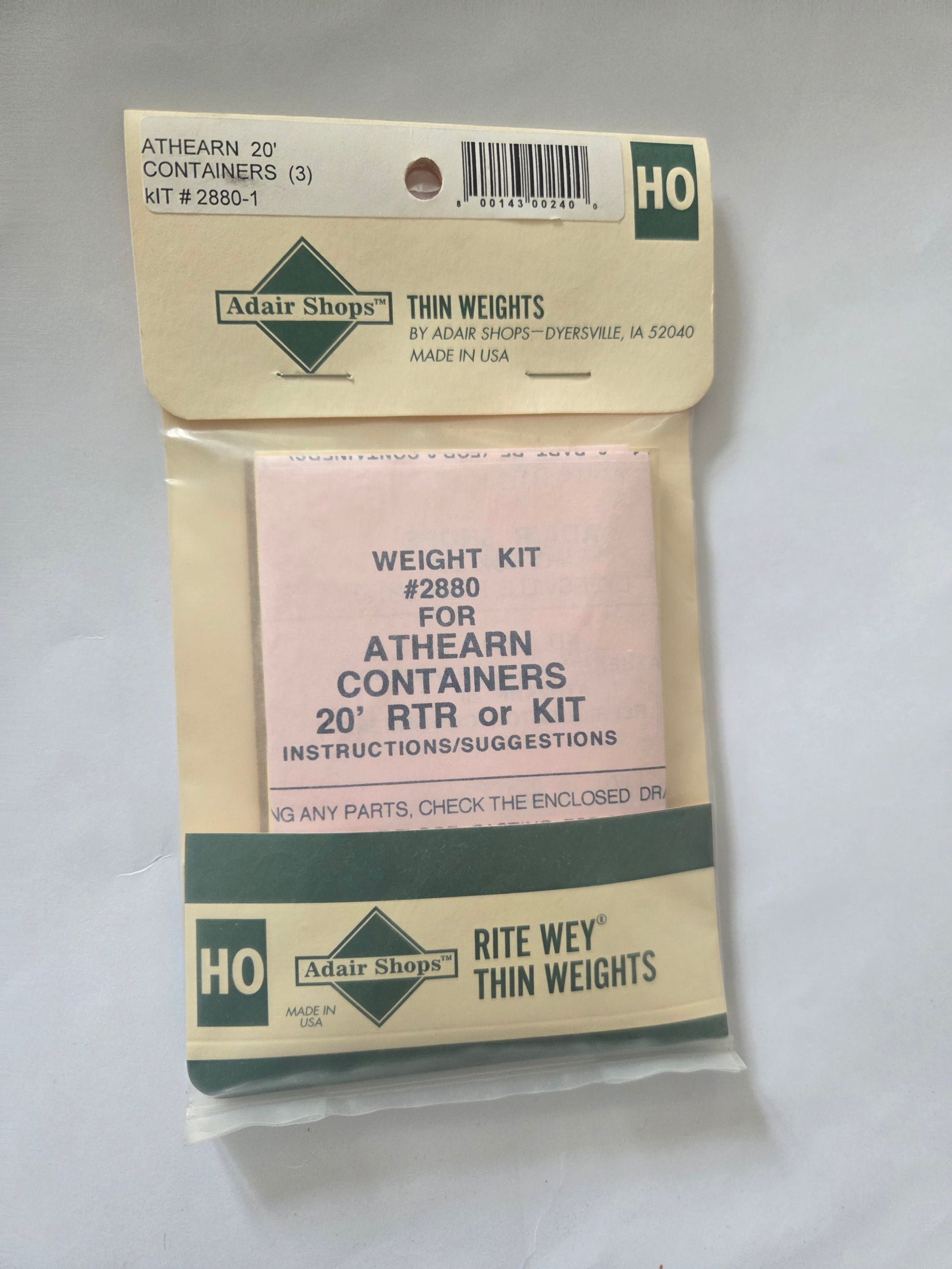 Weight Kit HO Scale for Athearn 20' Containers