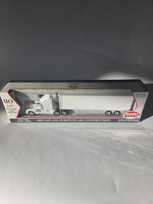 Model Power HO 21001 Vehicle Long Haul Tractor w/Racing Trailer White