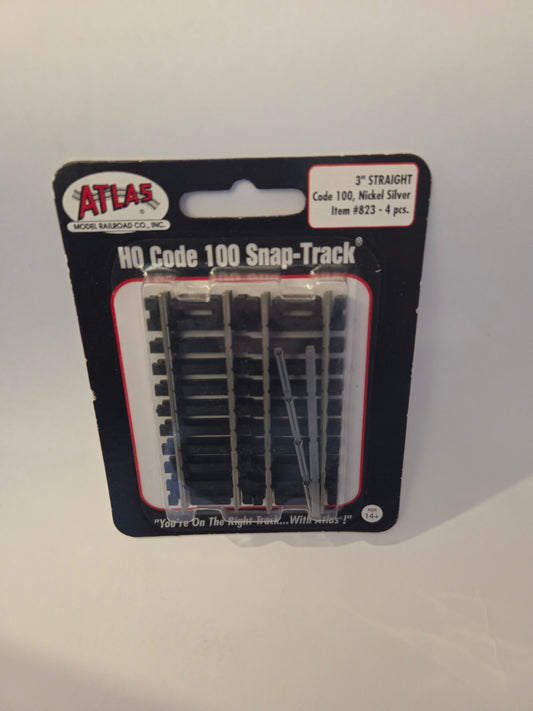 HO scale model railroad track - Atlas HO 823 Code 100 Track Straight Snap-Track(R) Nickel-Silver Rail 3" Straight (4 pack)