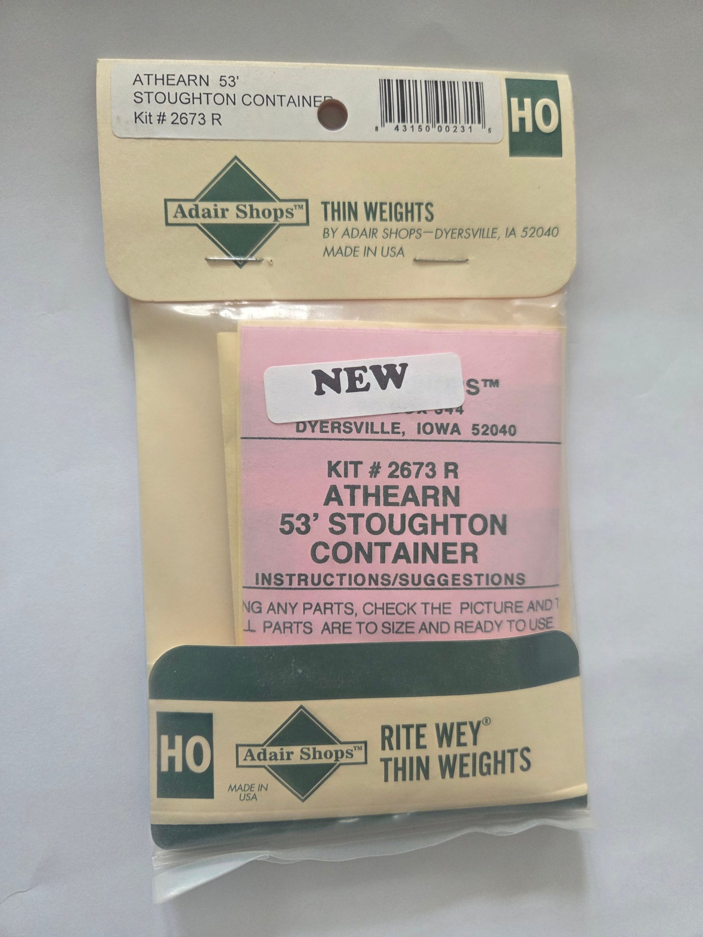 Weight Kit HO for Athearn 3' Stoughton Container