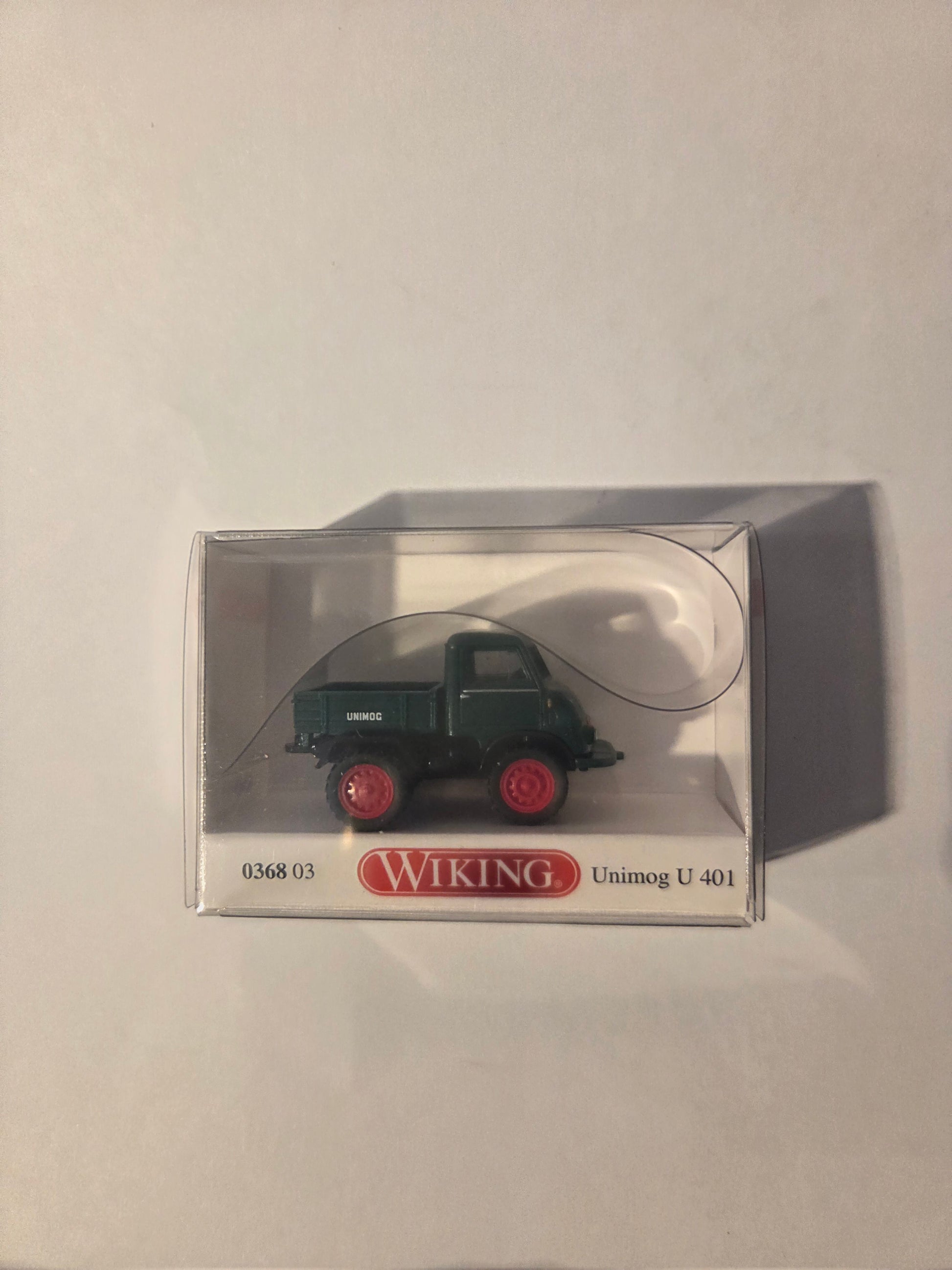 HO scale model railroad Vehicle - Wiking HO -559490 Vehicle Mercedes MB Unimog U401 with dual tires Green
