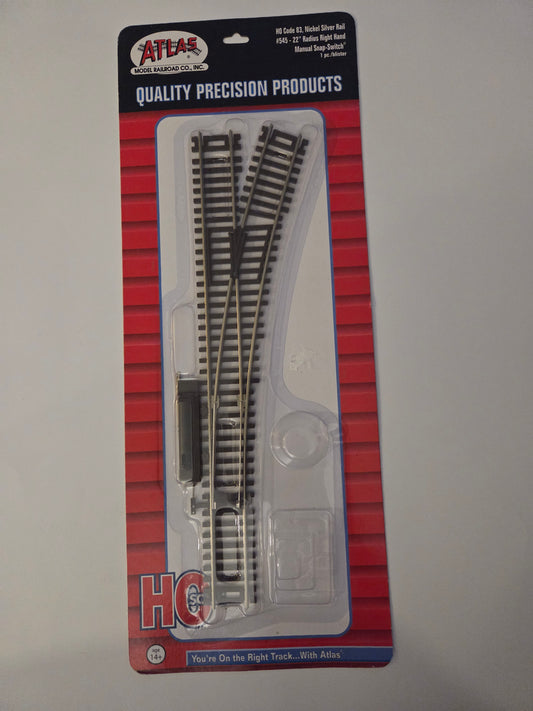 Atlas HO Scale Track Code 83 22" Radius Right Hand Manual Snap-Switch