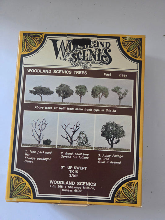 Woodland Scenics HO TK 15 Scenery Vintage 3" Up-Swept Trees (3 Trees)