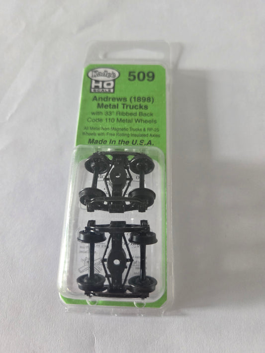 Kadee HO 509 Trucks 1898 Andrews Metal Trucks Code 110 33" Ribbed-Back (1 Pair)